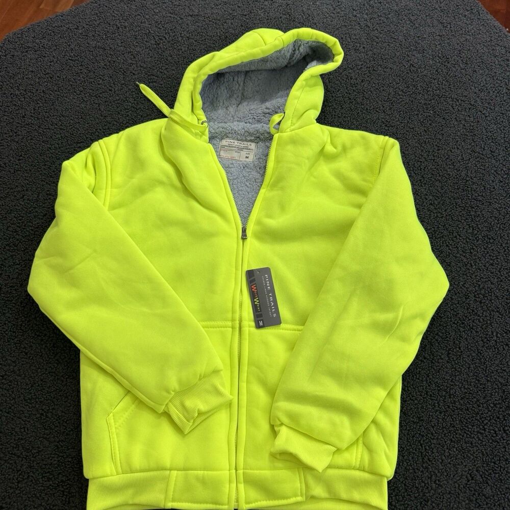 Pine Trails Sherpa Lined Hooded Medium Men's Jacket Blaze Yellow NWT